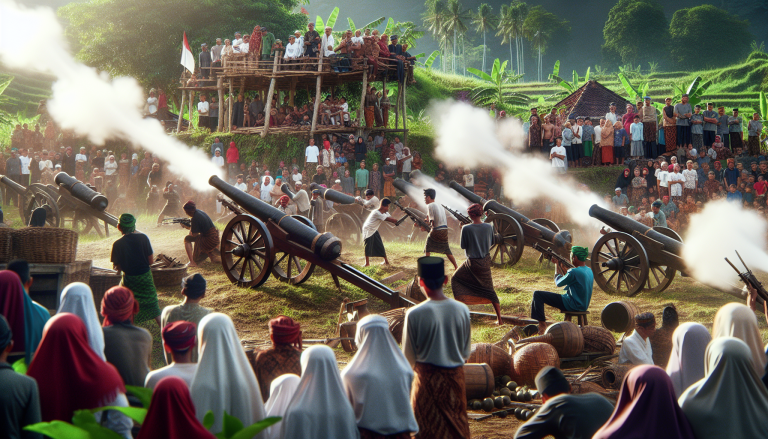 Indonesian Villages Clash with Wooden Cannons in Vibrant Post-Eid Ritual