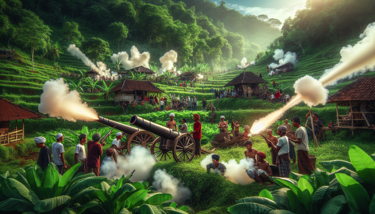 Indonesian Villages Clash with Wooden Cannons in Vibrant Post-Eid Ritual