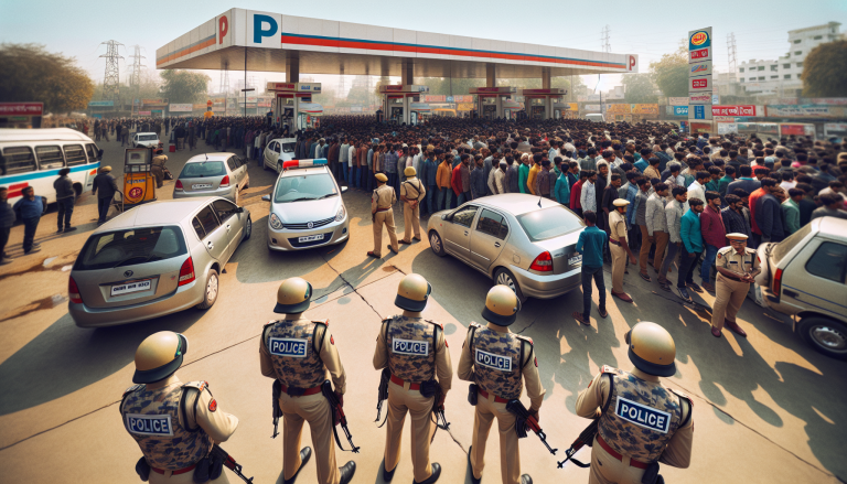 Police Deployed at Indian Petrol Pumps Amid Fuel Supply Concerns
