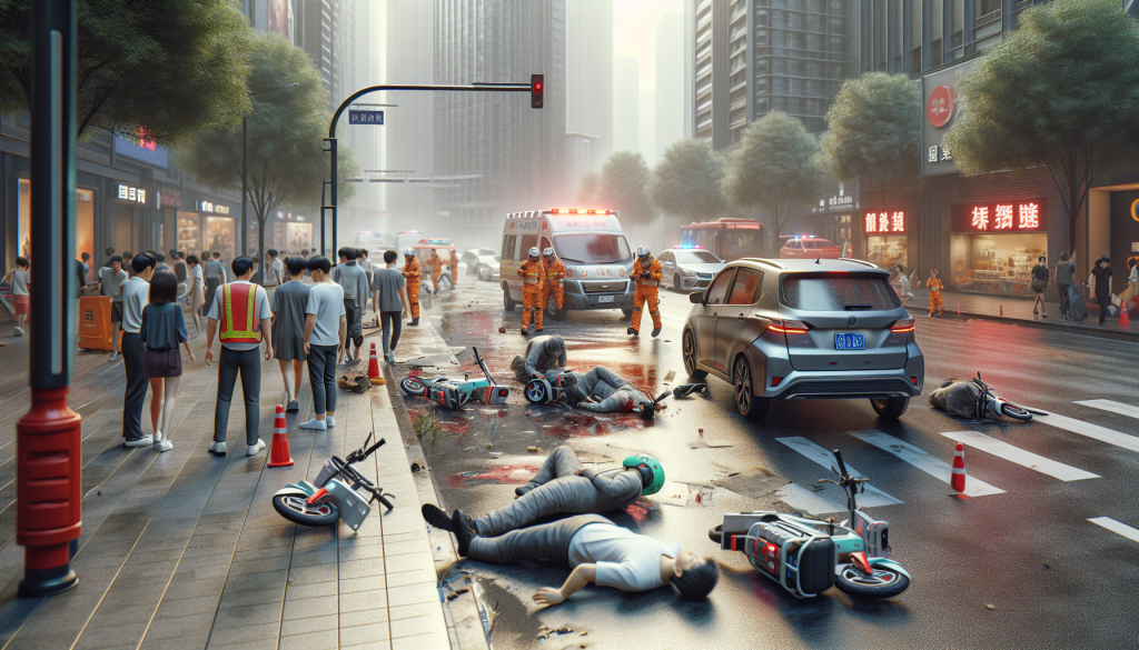 Car Crashes Into E-Bike Riders and Pedestrians in China Incident