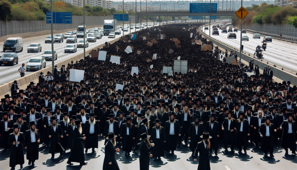 Hundreds of Ultra-Orthodox Jews Protest Israel’s Military Draft on Major Road
