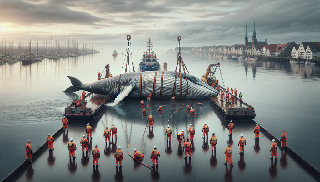 Stranded Whale Successfully Transported Out of German Waters by Barge