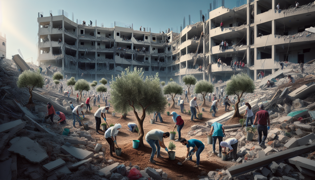 Gaza Volunteers Plant Olive Trees at Al-Shifa Hospital Amidst Ruins