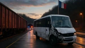 Bus hits stationary train near Channel Tunnel in France, 19 hurt