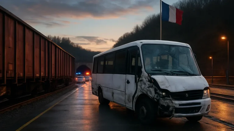 Bus hits stationary train near Channel Tunnel in France, 19 hurt