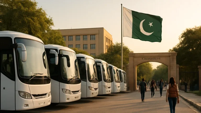 Eight buses donated to Karachi University by JI-led towns