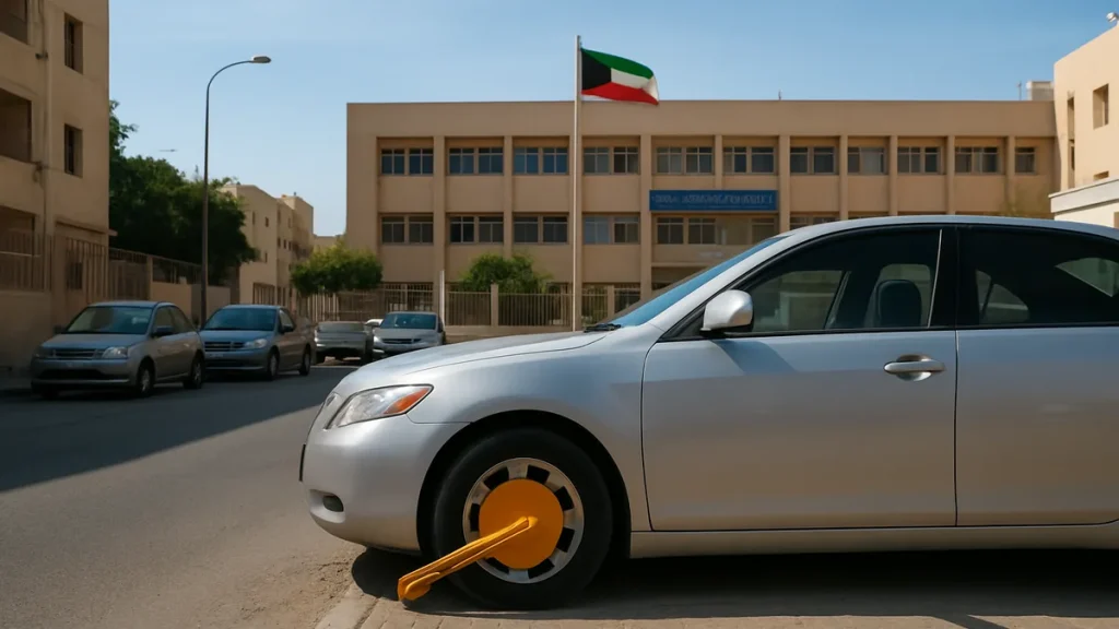 Hawally traffic officers clamp illegally parked vehicles