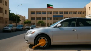 Hawally traffic officers clamp illegally parked vehicles
