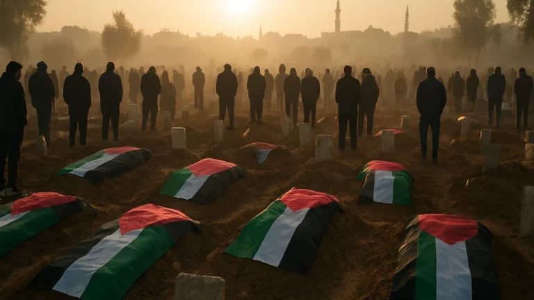 Mass funeral for 75 Palestinians found in Gaza rubble