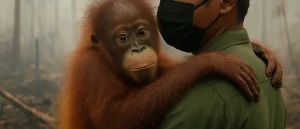 Young Orangutan Rescued from Borneo Wildfires in Indonesia